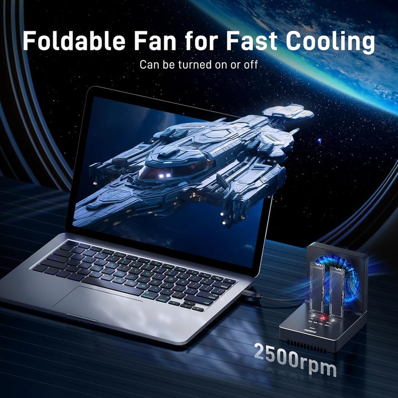 FIDECO M.2 NVMe SATA SSD Cloner Dock, USB 3.2 Gen 2 X 2, 20Gbps NVMe Cloner Duplicator with Foldable Cooling Fan, Support Offline Clone, UASP and Trim, Aluminum Design - Image 4